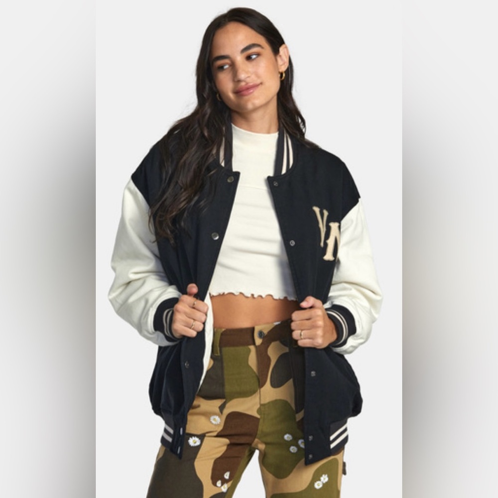 RVCA Black and White Varsity Jacket
